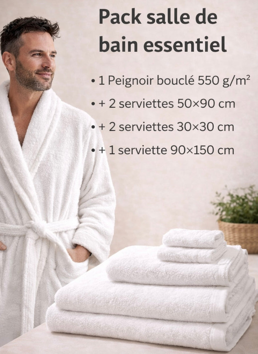 Pack Peignoir Luxe avec 5 Serviettes – 550g/m² Hôtel